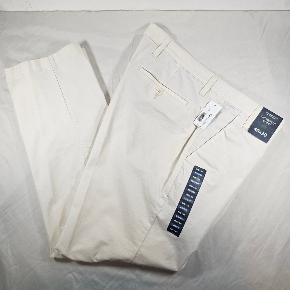 Roundtree & Yorke 40x30 Cream Perfect Chino Andrew Fit Straight Pant NWT 1624